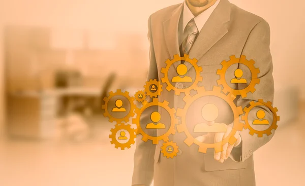 Handtragendes Business-Icon-Netzwerk - hr, hrm, mlm, Teamwork und Führungskonzept — Stockfoto