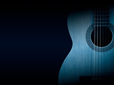 Siyah zemin üzerine mavi bir akustik gitar parçası.