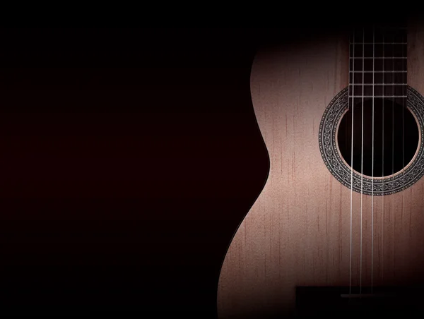 Siyah arka plan üzerine turuncu bir akustik gitar parçası.