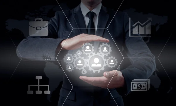 İşadamı simgesi ağ - Hr, İKY, Mlm, takım çalışması ve liderlik kavramı taşıyan el