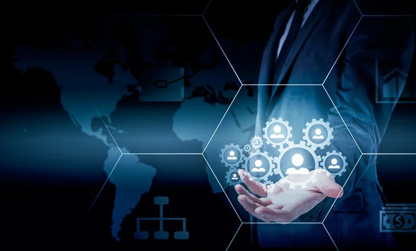 İşadamı simgesi ağ - Hr, İKY, Mlm, takım çalışması ve liderlik kavramı taşıyan el