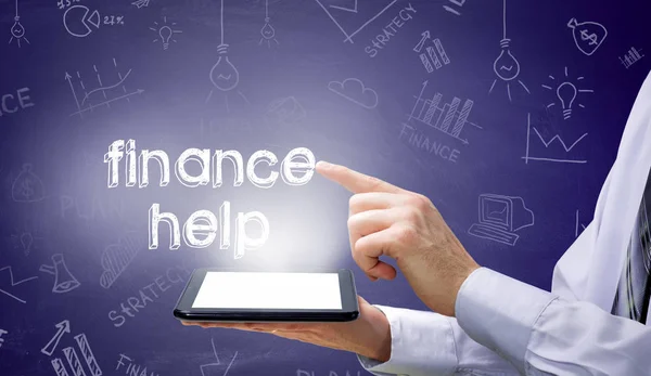 The concept of financial assistance. Businessman draws on the Board — Stock Photo, Image