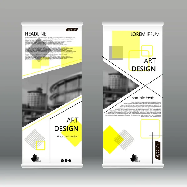 Sarı renk üçgen soyut iş Roll Up Banner düz tasarım şablonu. Soyut geometrik banner şablon vektör çizim set.