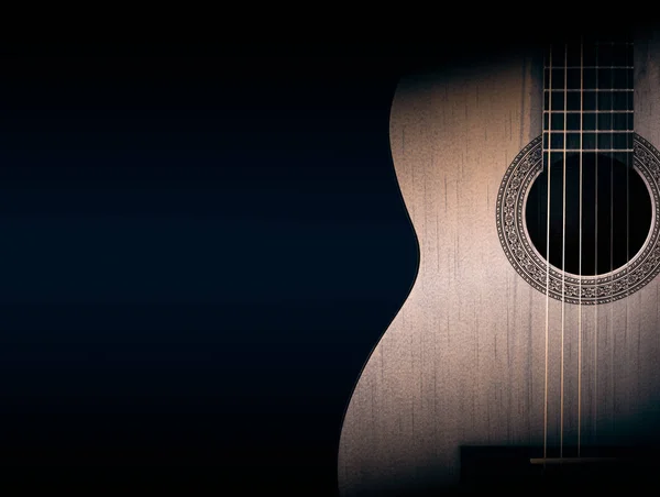 Parte de una guitarra acústica naranja sobre fondo negro . — Foto de Stock