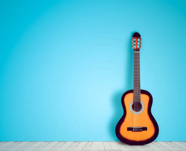 Guitarra en blanco fondo de la habitación vacía. en el estilo nostalgia — Foto de Stock