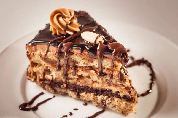 Hausgemachter Schokoladenkuchen mit Walnüssen und Mohn. — Stockfoto