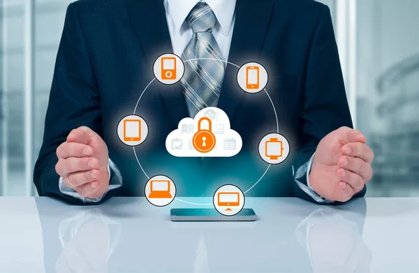 Protect cloud information data concept. Security and safety of cloud data. — Stock Photo, Image