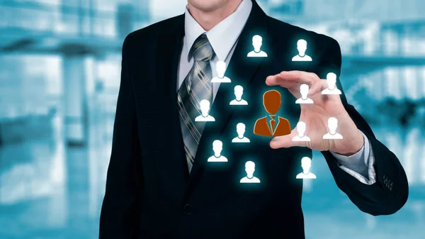 Customer care, insurance, care for employees, human resources, employment agency and marketing segmentation concepts. Leader manage his team. — Stock Photo, Image