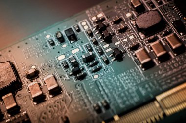 Devre kartı. Elektronik bilgisayar donanım teknolojisi. Bilgi mühendislik bileşeni. makro fotoğrafçılık