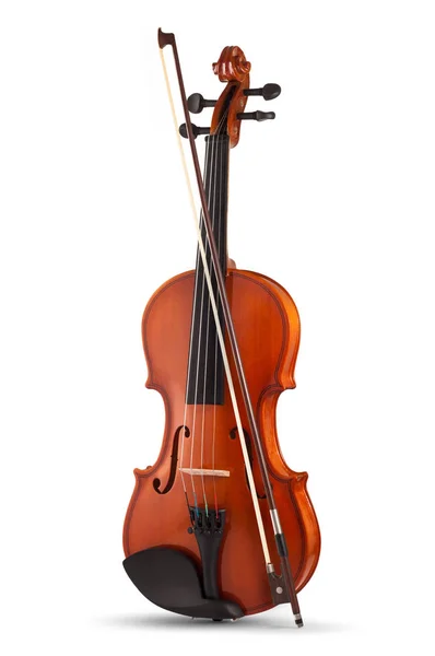 Violín con arco aislado sobre fondo blanco — Foto de Stock