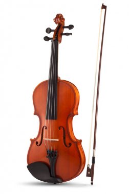 Beyaz arka planda yay ile keman