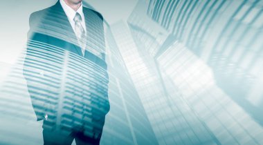 İş kavramı şirketin büyüme. Başarılı bir lider. Çift pozlama