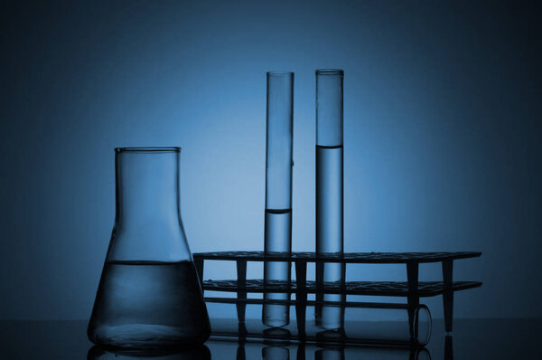 Different laboratory beakers and glassware.