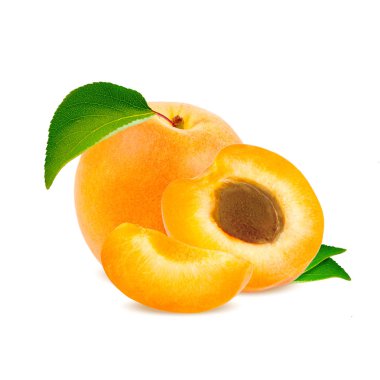 İzole kayısı. Taze kayısı meyve kırpma yolu ile beyaz arka plan üzerinde izole kesmek