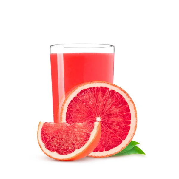 Vaso de zumo de pomelo rosa aislado en blanco — Foto de Stock