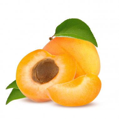 İzole kayısı. Taze kayısı meyve kırpma yolu ile beyaz arka plan üzerinde izole kesmek