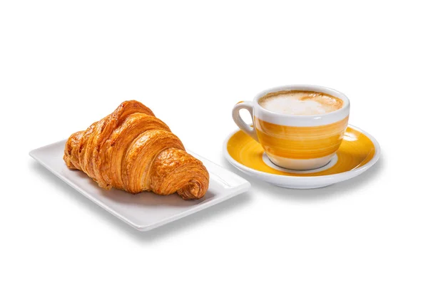 Xícara de café e croissants isolado em fundo branco — Fotografia de Stock