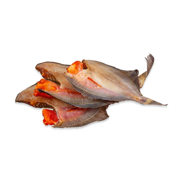 Fisch getrockneter Widder, der auf weißem Hintergrund isoliert ist Stockbild