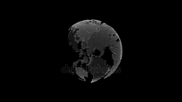 Země. Planetě tok dokumentů opakování. Rotující koule, zářící kontinentů s zvýraznění obrysů. Abstraktní počítačové animace s hloubkou ostrosti a záře — Stock video