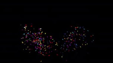 Kara Arkaplanda Konfeti Partisi Patlamaları. 3D animasyon, 4k.