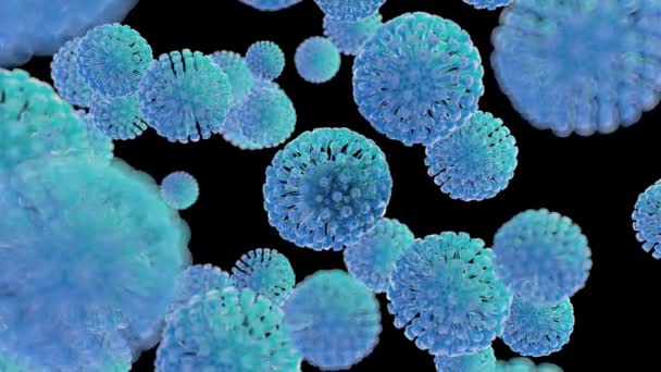 Coronavirus 2019-nCov romanı Coronavirus konsepti Asya gribi salgını ve koronavirüs gribi salgını için sorumludur. Mikroskop virüsü yaklaşıyor. 3d oluşturma — Stok video