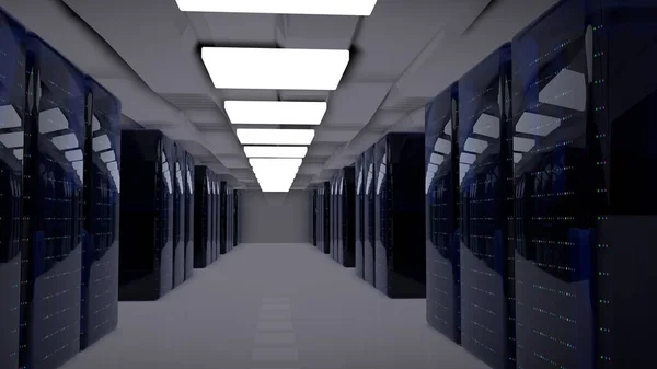 Servers. Server room data center. Backup, hosting, mainframe, farm and computer rack with storage information. 3d render — Stock Photo, Image