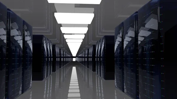 Servers. Server room data center. Backup, hosting, mainframe, farm and computer rack with storage information. 3d render — Stock Photo, Image