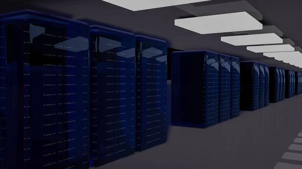 Servers. Server room data center. Backup, hosting, mainframe, farm and computer rack with storage information. 3d render — Stock Photo, Image