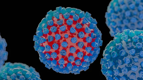 Coronavirus 2019-nCov novo conceito de coronavírus respositivo para surto de gripe asiática e coronavírus influenza como casos perigosos de estirpe de gripe como uma pandemia. Vírus microscópico de perto. Renderização 3d — Fotografia de Stock