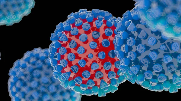 Wirus koronawirusowy 2019-nCov nowatorska koncepcja koronawirusa jest możliwa do odtworzenia w przypadku wybuchu azjatyckiej grypy, a wirus koronawirusowy grypy jest równie niebezpieczny jak pandemia. Wirus mikroskopowy się zamyka. 3d renderowanie — Zdjęcie stockowe