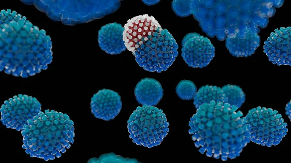 Коронавирус 2019-nCov новая концепция коронавируса, возможная для вспышки азиатского гриппа и коронавируса гриппа в качестве опасного штамма гриппа в качестве пандемии. Вирус микроскопа закрывается. 3d-рендеринг — стоковое фото