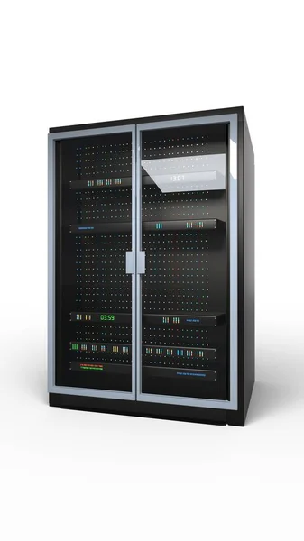 Immagine Rack Server Isolato Sfondo Bianco Verticale Resa Illustrazione — Foto Stock