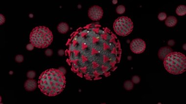 Coronavirus 2019-nCov romanı Coronavirus konsepti grip salgınına karşı duyarlı ve bir salgın kadar tehlikeli. Mikroskop virüsü yaklaşıyor. 3D görüntüleme. Kusursuz Döngü