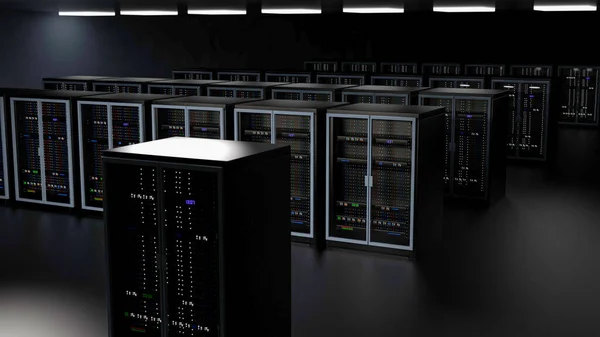 Server Racks Server Room Cloud Datacenter Datacenter Hardware Cluster Back — Stockfoto