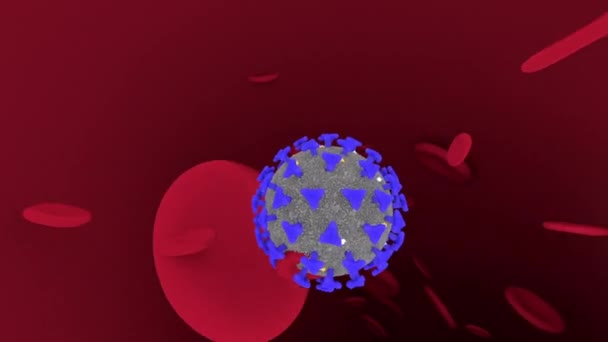 Vídeo. Los antecedentes de Coronavirus 2019-nCoV y Virus con células patógenas y glóbulos rojos se mueven dentro del vaso sanguíneo. Virus del microscopio de cerca. renderizado 3d. ilustración 3d — Vídeos de Stock