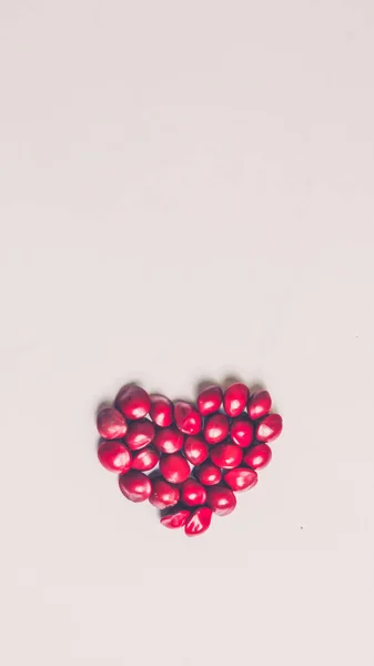 Forma Corazón Diseño Plano Creativo Adenanthera Pavonia Semillas Sándalo Rojo — Foto de Stock