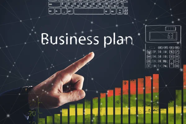 Naciśnięcie przycisku planu biznes biznesmen — Zdjęcie stockowe