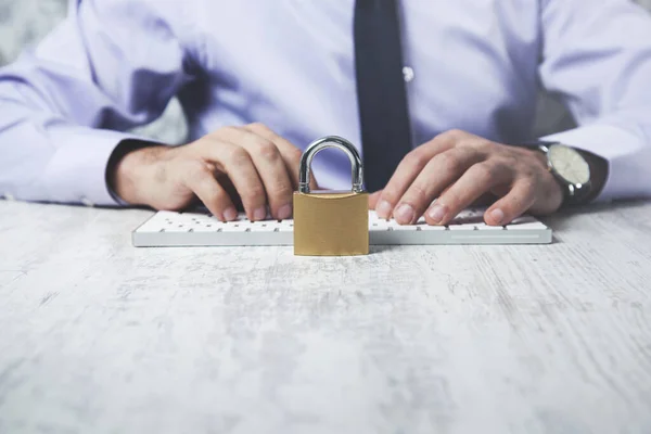 man hand lock with keyboard