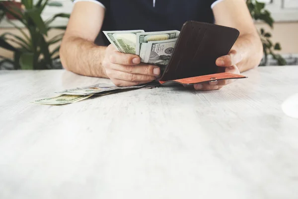 Man Hand Money Wallet Desk — Stock Photo, Image