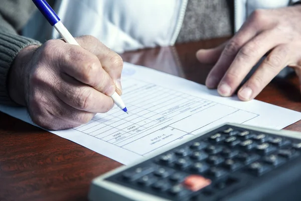 Man Hand Pen Document Desk — Stock Photo, Image