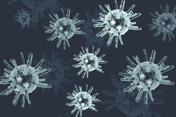 Coronavirus covid-19 hastalığının mikroskop görüntüsü. 2019-NCoV vücut hücresine yayılıyor. Bakterinin mikroskobik seviyede 3 boyutlu görüntülenmesi.