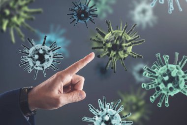 Takım elbiseli genç işadamı Coronavirus 'a dokunuyor.