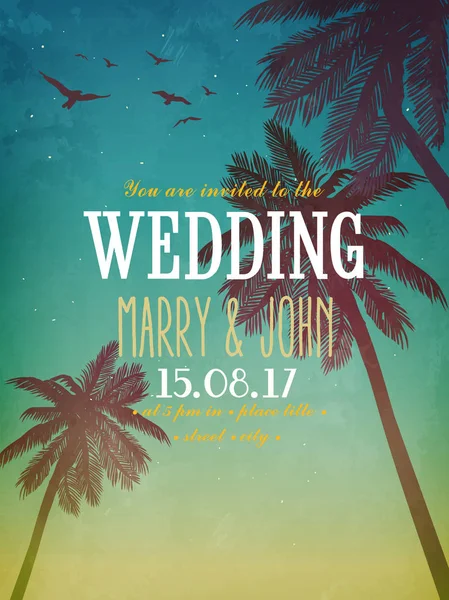 Zomer strand illustratie. Inspiratie kaart voor bruiloft, verjaardag, datum en uitnodiging voor feest — Stockvector