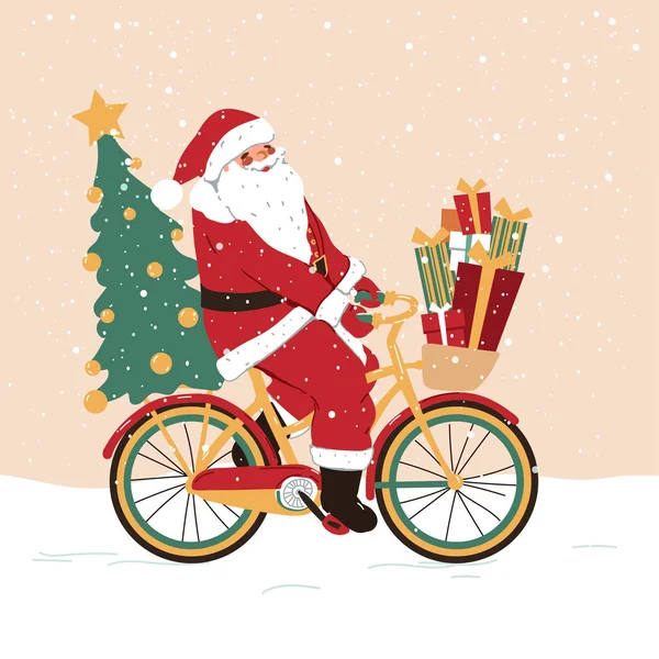 Święty Mikołaj na rowerze z prezentami. Koncepcja wakacji Ilustracje Stockowe bez tantiem