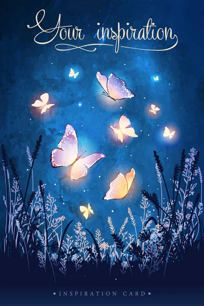 Fantastiska Magiska Glödande Fjärilar Ovanlig Vektorillustration Inspiration Till Bröllop Datum — Stock vektor