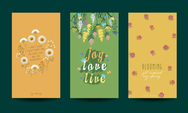 Collection Floral Cards Spring Summer Illustration — Διανυσματικό Αρχείο