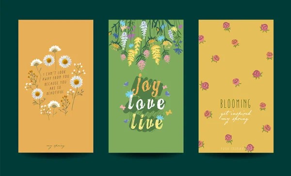 Colección Tarjetas Florales Ilustración Primavera Verano — Vector de stock