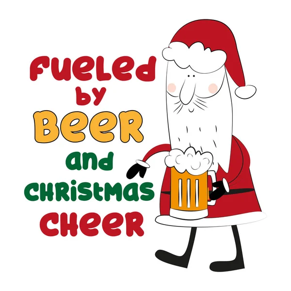Bira Noel Ponpon Kızıyla Dolu Noel Baba Bira Bardağıyla Komik — Stok Vektör