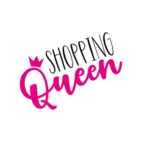 Compras Queen Texto Divertido Con Corona Bueno Para Tarjeta Felicitación — Vector de stock