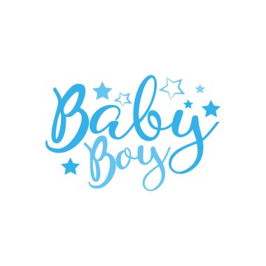 Erkek bebek. Kaligrafi metni, yıldızlı. Tebrik kartı, tişört baskısı, poster, bebek partisi tasarımı için iyi..